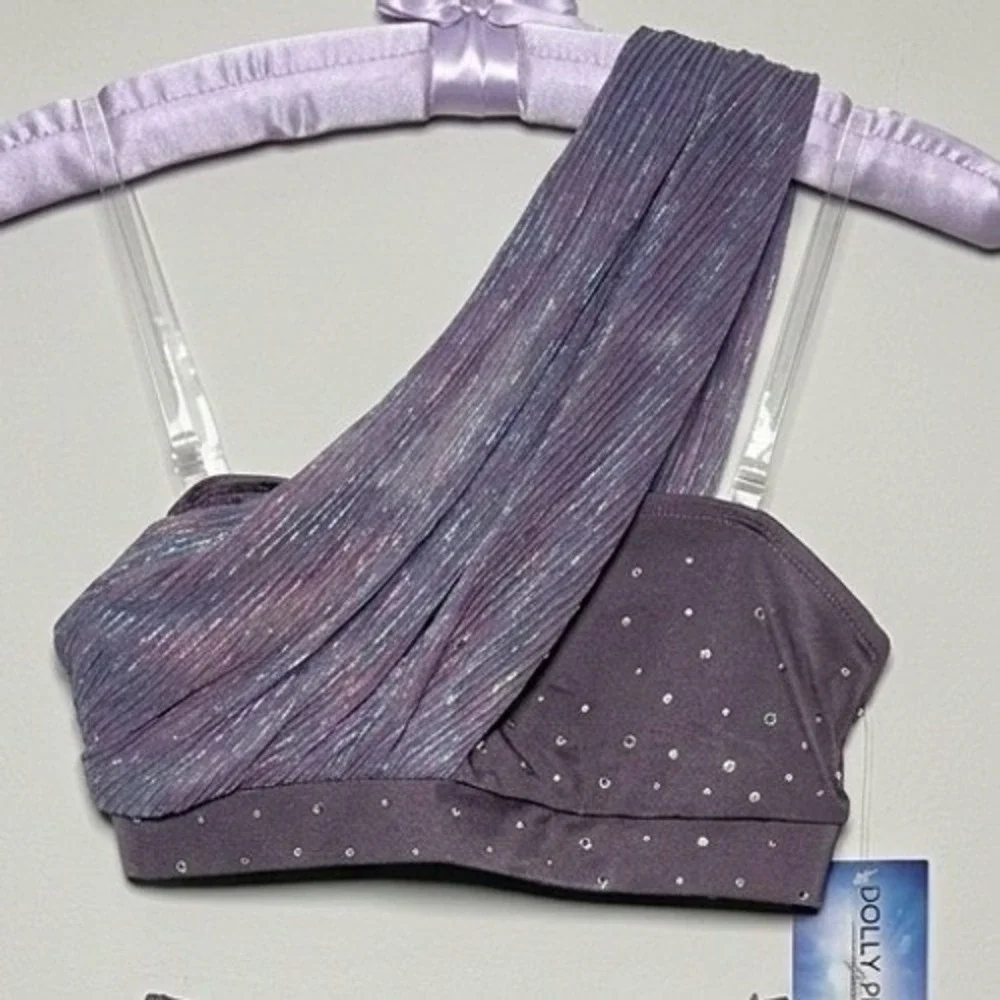Double Platinum Purple Iridescent Rhinestone Dance Performance costume Set 2PC‎